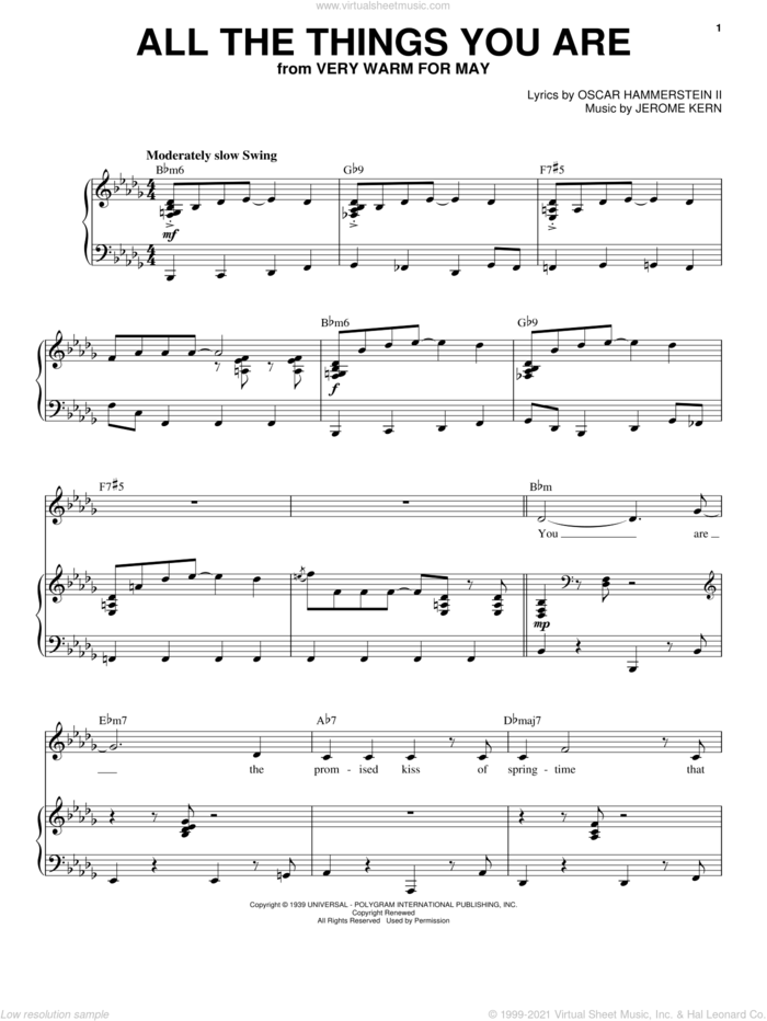 All The Things You Are sheet music for voice and piano by Ella Fitzgerald, Jerome Kern and Oscar II Hammerstein, intermediate skill level