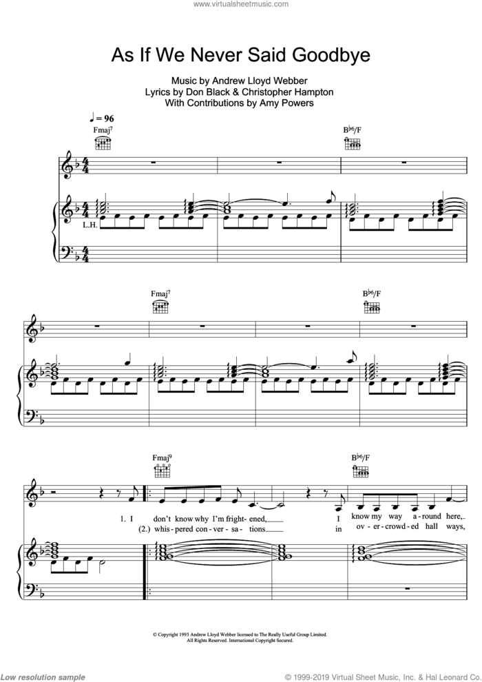 As If We Never Said Goodbye (from Sunset Boulevard) sheet music for voice, piano or guitar by Andrew Lloyd Webber, Sunset Boulevard (Musical), Christopher Hampton and Don Black, intermediate skill level