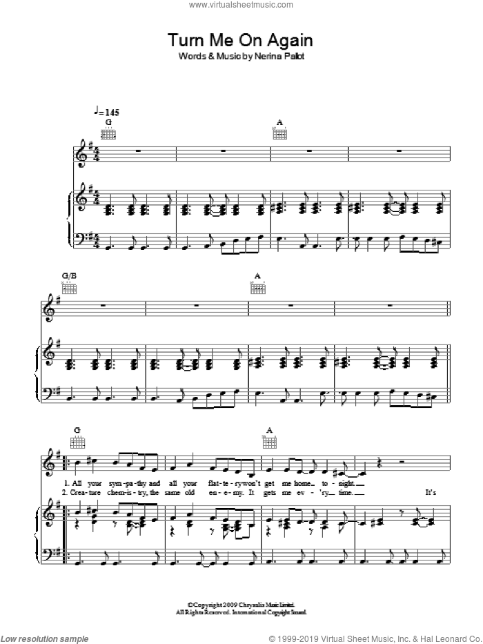 Turn Me On Again sheet music for voice, piano or guitar by Nerina Pallot, intermediate skill level