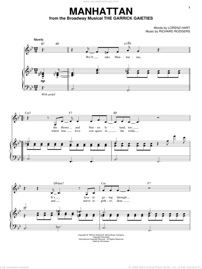 Manhattan sheet music for voice and piano by Dinah Washington, Lorenz Hart and Richard Rodgers, intermediate skill level