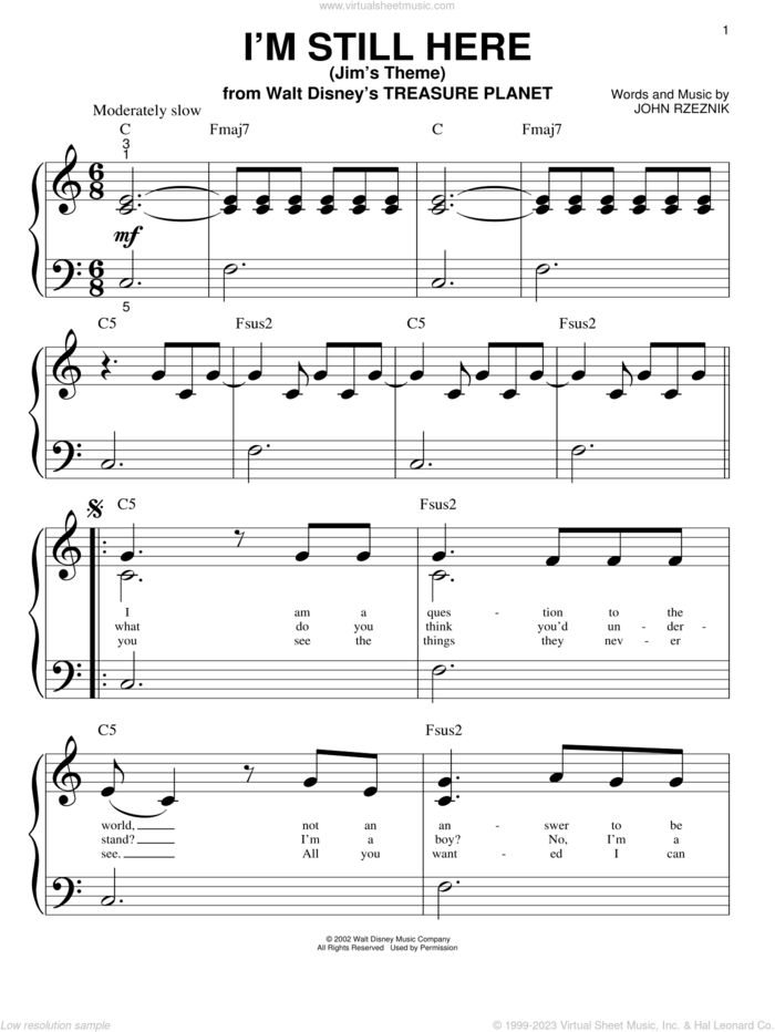 I'm Still Here (Jim's Theme) sheet music for piano solo (big note book) by John Rzeznik, easy piano (big note book)