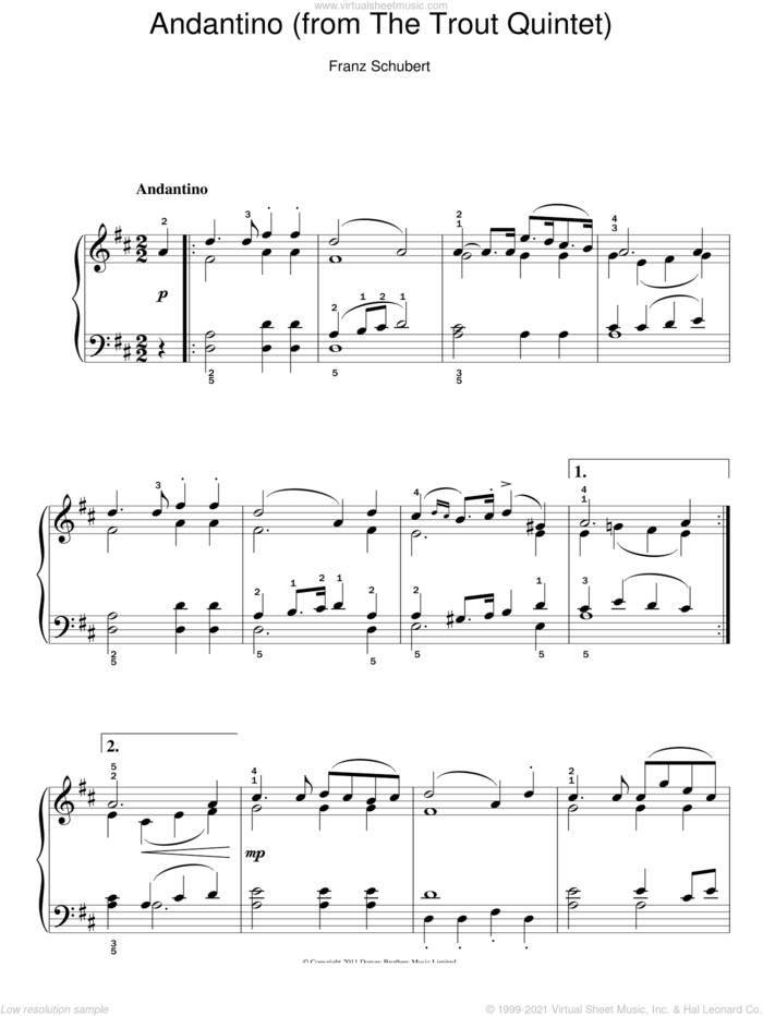 Theme From The Trout Quintet (Die Forelle) sheet music for piano solo by Franz Schubert, classical score, easy skill level