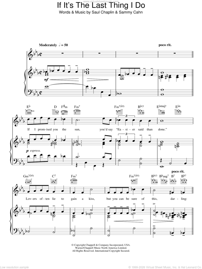 If It's The Last Thing I Do sheet music for voice, piano or guitar by Frank Sinatra, Sammy Cahn and Saul Chaplin, intermediate skill level