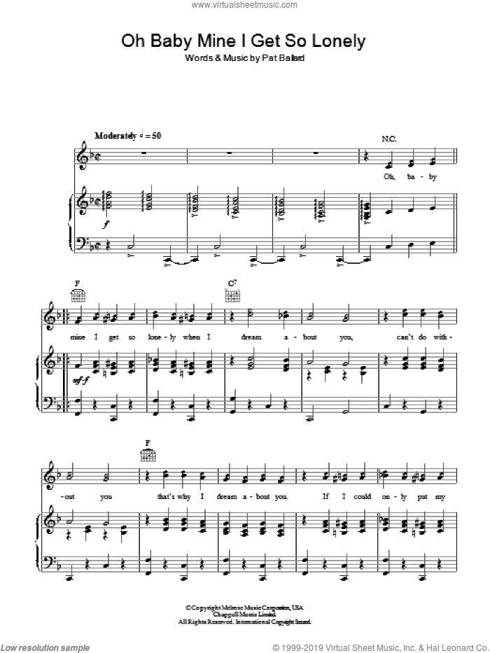 Oh, Baby Mine (I Get So Lonely) sheet music for voice, piano or guitar by Anne Shelton and Pat Ballard, intermediate skill level