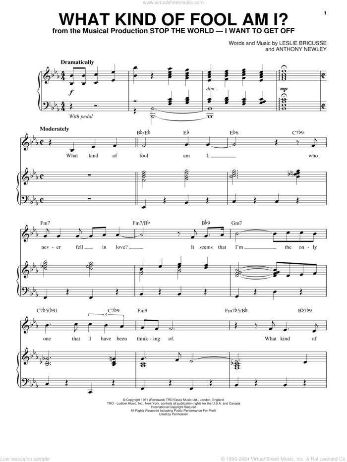 What Kind Of Fool Am I? sheet music for voice and piano by Leslie Bricusse and Anthony Newley, intermediate skill level