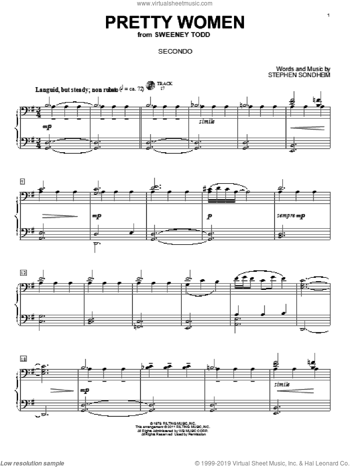 Pretty Women sheet music for piano four hands by Stephen Sondheim and Sweeney Todd (Musical), intermediate skill level