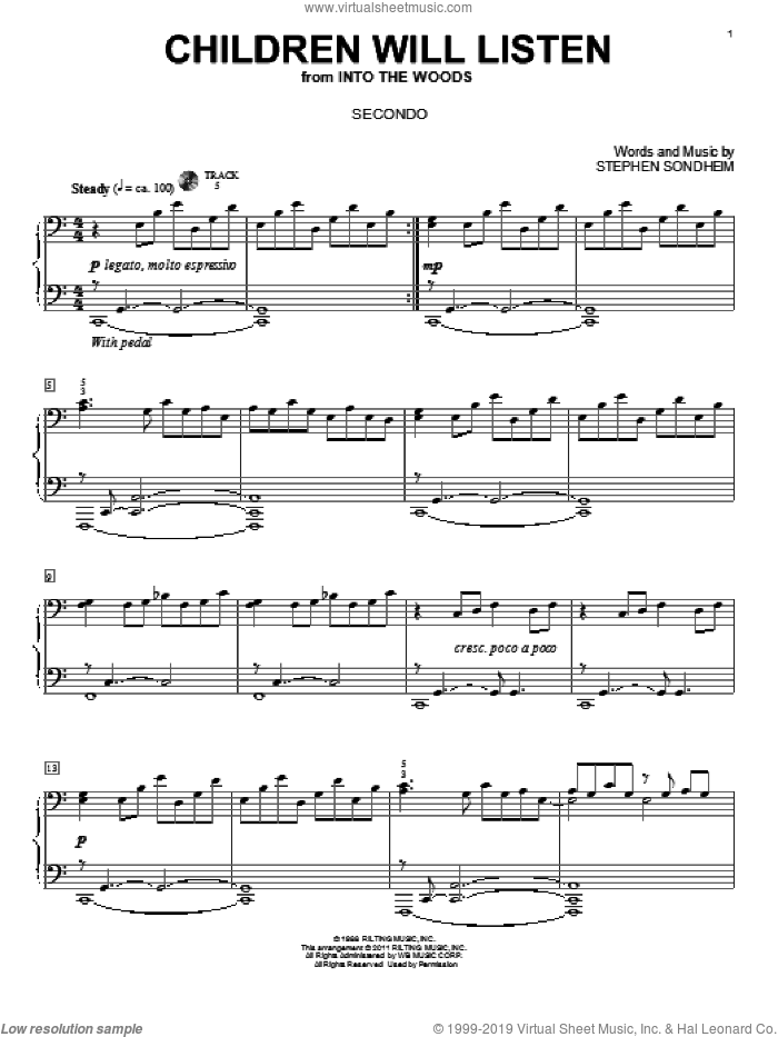 Children Will Listen (from Into The Woods) sheet music for piano four hands by Stephen Sondheim and Into The Woods (Musical), intermediate skill level