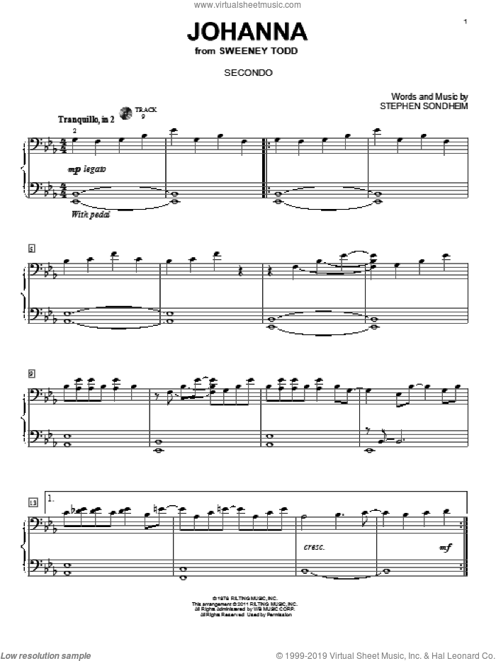 Johanna sheet music for piano four hands by Stephen Sondheim and Sweeney Todd (Musical), intermediate skill level