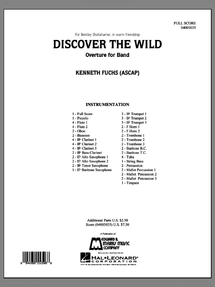 Discover The Wild (COMPLETE) sheet music for concert band by Kenneth Fuchs, intermediate skill level