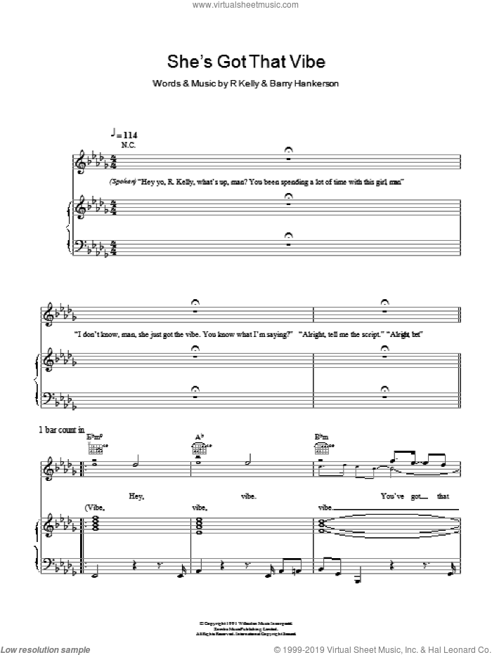 She's Got That Vibe sheet music for voice, piano or guitar by Robert Kelly and Barry Hankerson, intermediate skill level