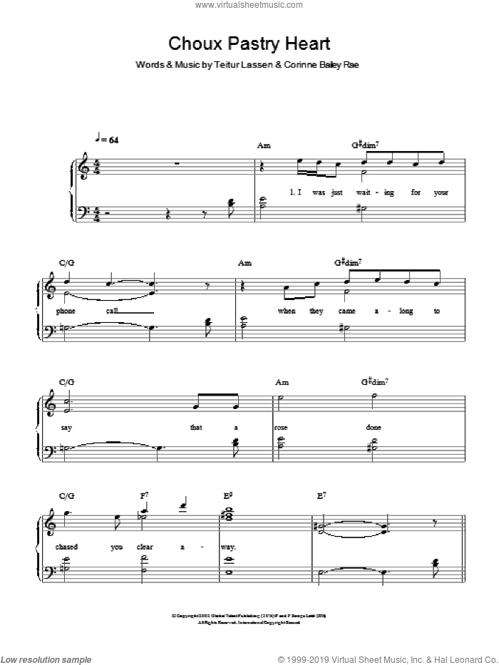 Choux Pastry Heart sheet music for piano solo by Corinne Bailey Rae and Teitur Lassen, easy skill level
