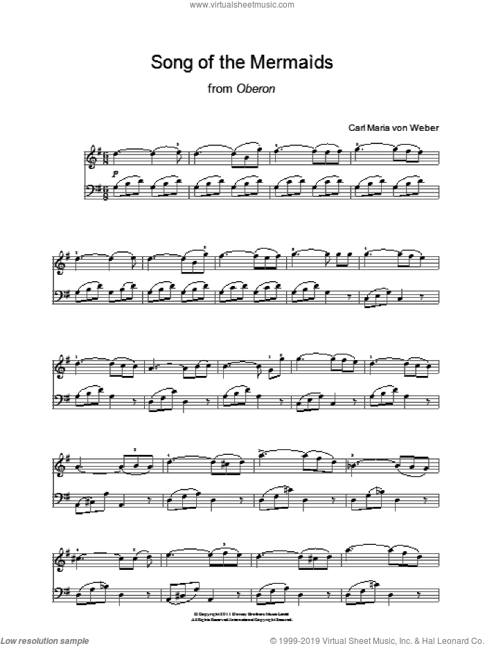 Song Of The Mermaids (from Oberon) sheet music for piano solo by Carl Maria Von Weber, classical score, intermediate skill level