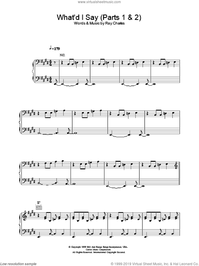 What'd I Say sheet music for voice, piano or guitar by Ray Charles, intermediate skill level