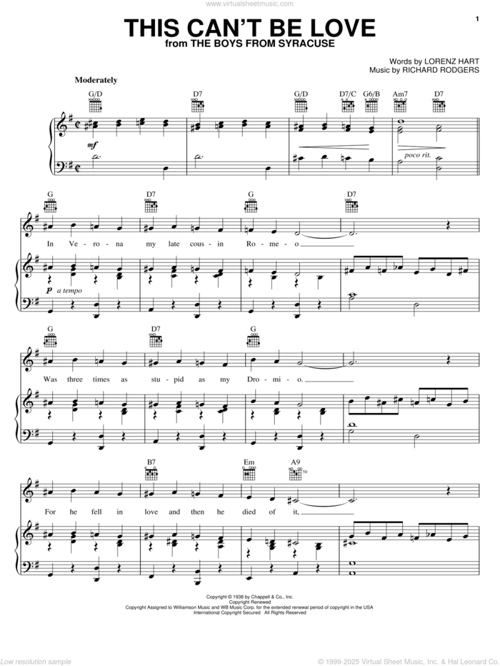 This Can't Be Love sheet music for voice, piano or guitar by Diana Krall, Rodgers & Hart, Lorenz Hart and Richard Rodgers, intermediate skill level