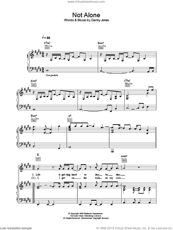 Not Alone sheet music for voice, piano or guitar by McFly and Danny Jones, intermediate skill level
