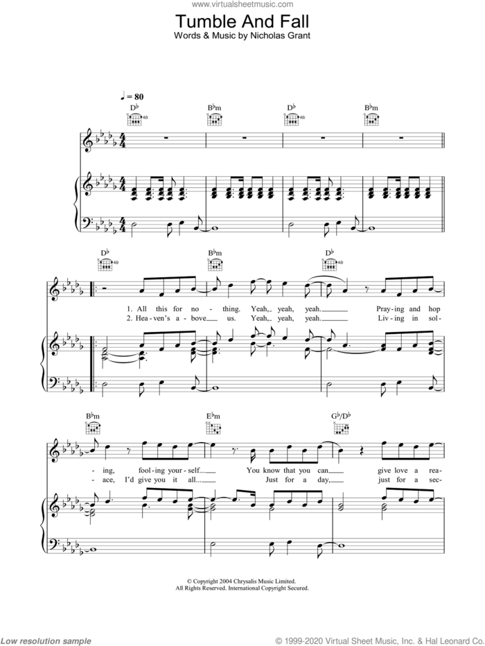 Tumble And Fall sheet music for voice, piano or guitar by Feeder and Nicholas Grant, intermediate skill level