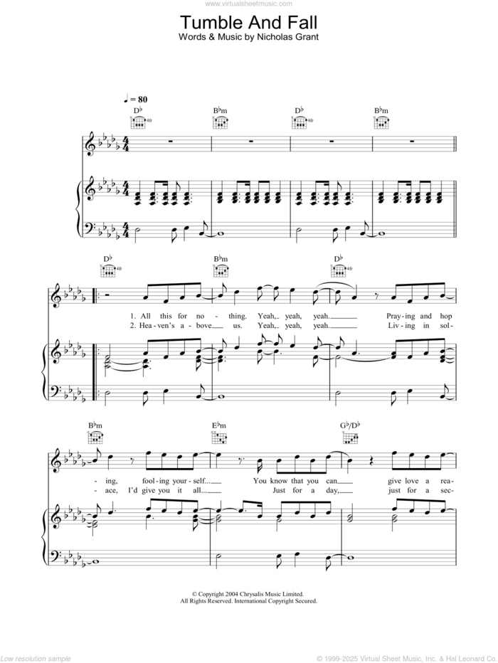 Tumble And Fall sheet music for voice, piano or guitar by Feeder and Nicholas Grant, intermediate skill level