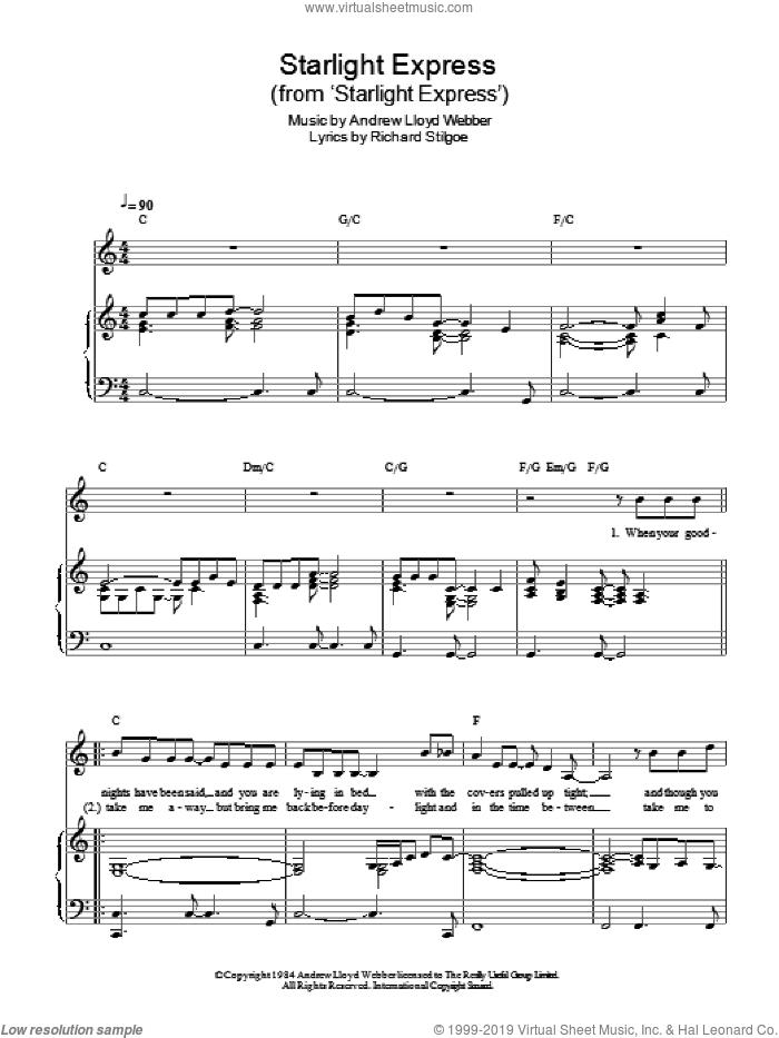 Starlight Express sheet music for voice, piano or guitar by Andrew Lloyd Webber, Starlight Express (Musical) and Richard Stilgoe, intermediate skill level