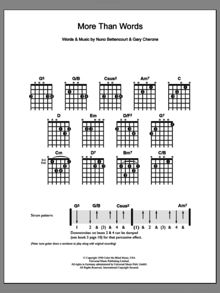 More Than Words sheet music for guitar solo (chords) by Extreme, Gary Cherone and Nuno Bettencourt, easy guitar (chords)