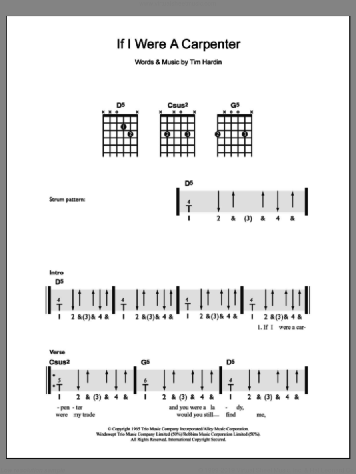 If I Were A Carpenter sheet music for guitar solo (chords) by Bobby Darin and Tim Hardin, easy guitar (chords)