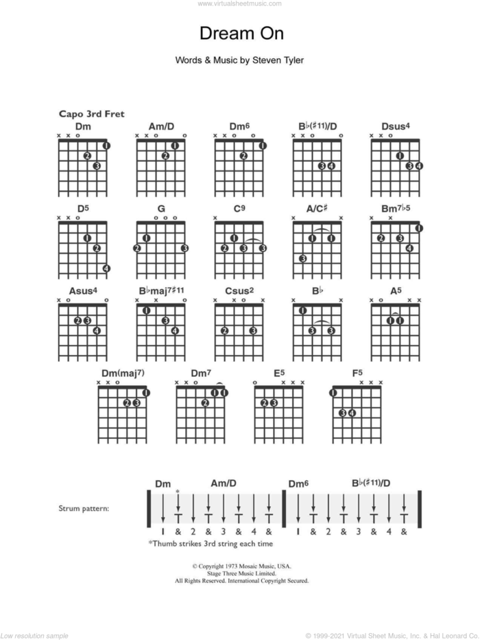 Dream On sheet music for guitar solo (chords) by Aerosmith and Steven Tyler, easy guitar (chords)