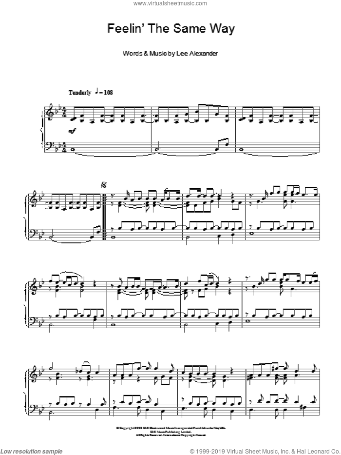 Feelin' The Same Way sheet music for piano solo by Norah Jones and Lee Alexander, intermediate skill level