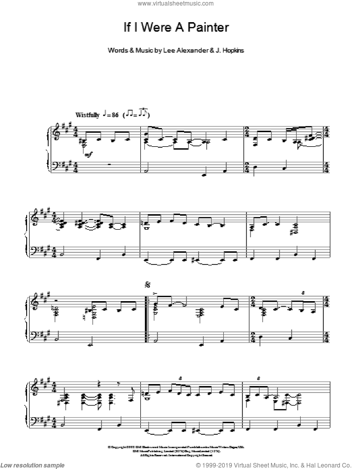 If I Were A Painter, (intermediate) sheet music for piano solo by Norah Jones, J. Hopkins and Lee Alexander, intermediate skill level