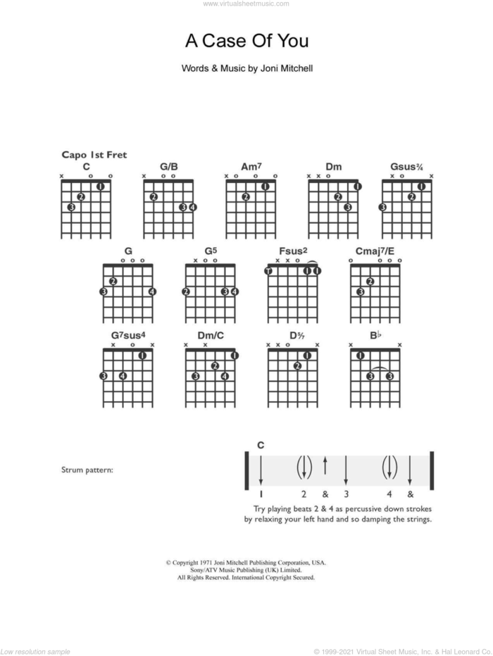 A Case Of You sheet music for guitar solo (chords) by Joni Mitchell and Diana Krall, easy guitar (chords)
