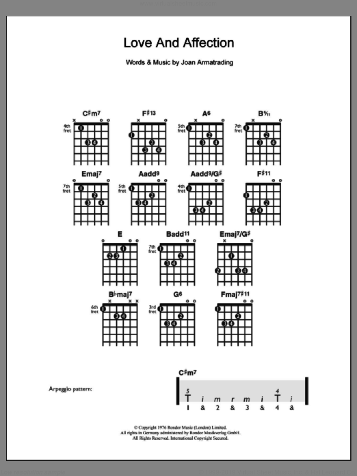Love And Affection sheet music for guitar solo (chords) by Joan Armatrading, easy guitar (chords)