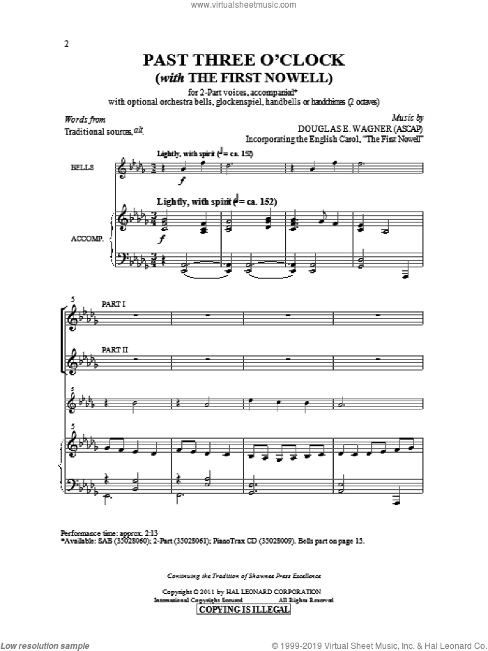 Past Three O'Clock sheet music for choir (2-Part) by Douglas E. Wagner, intermediate duet