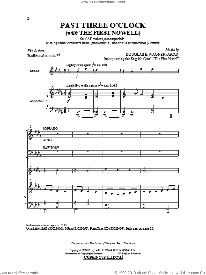 Past Three O'Clock sheet music for choir (SAB: soprano, alto, bass) by Douglas E. Wagner, intermediate skill level