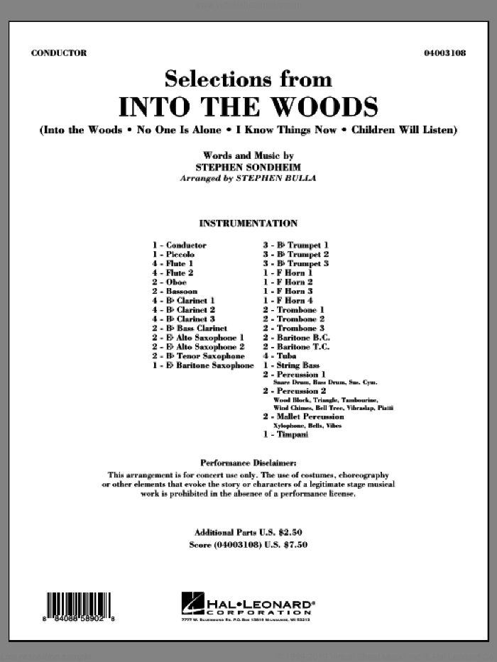 Selections from Into the Woods (COMPLETE) sheet music for concert band by Stephen Sondheim and Stephen Bulla, intermediate skill level