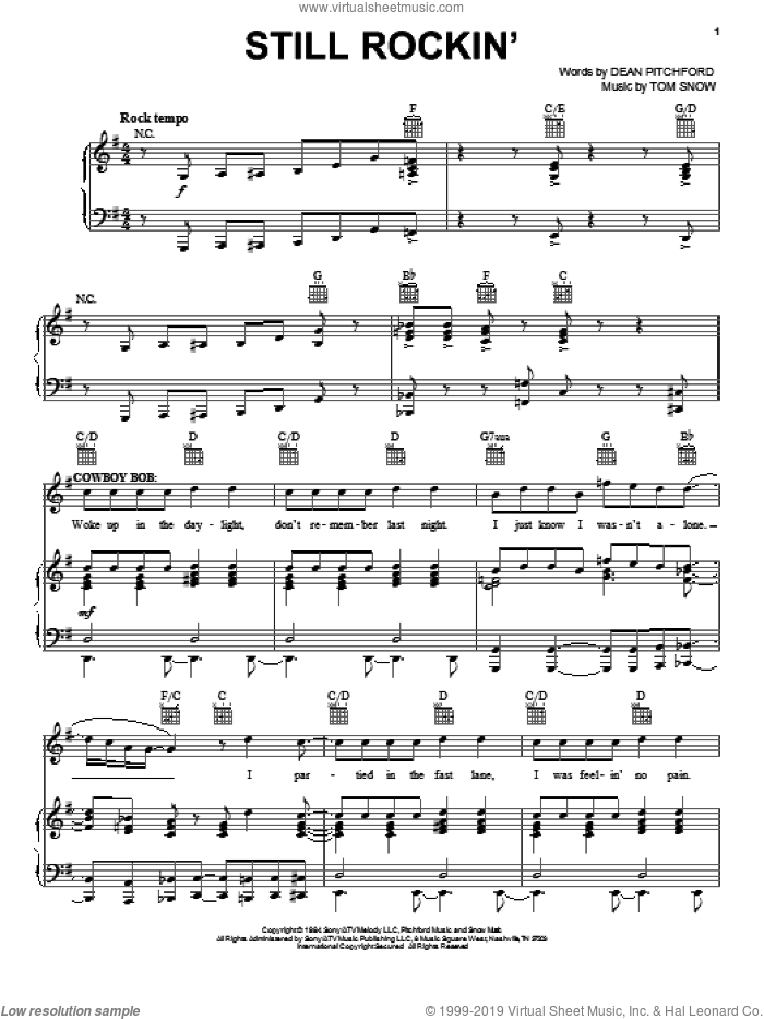 Still Rockin' sheet music for voice, piano or guitar by Dean Pitchford, Footloose (Musical) and Tom Snow, intermediate skill level