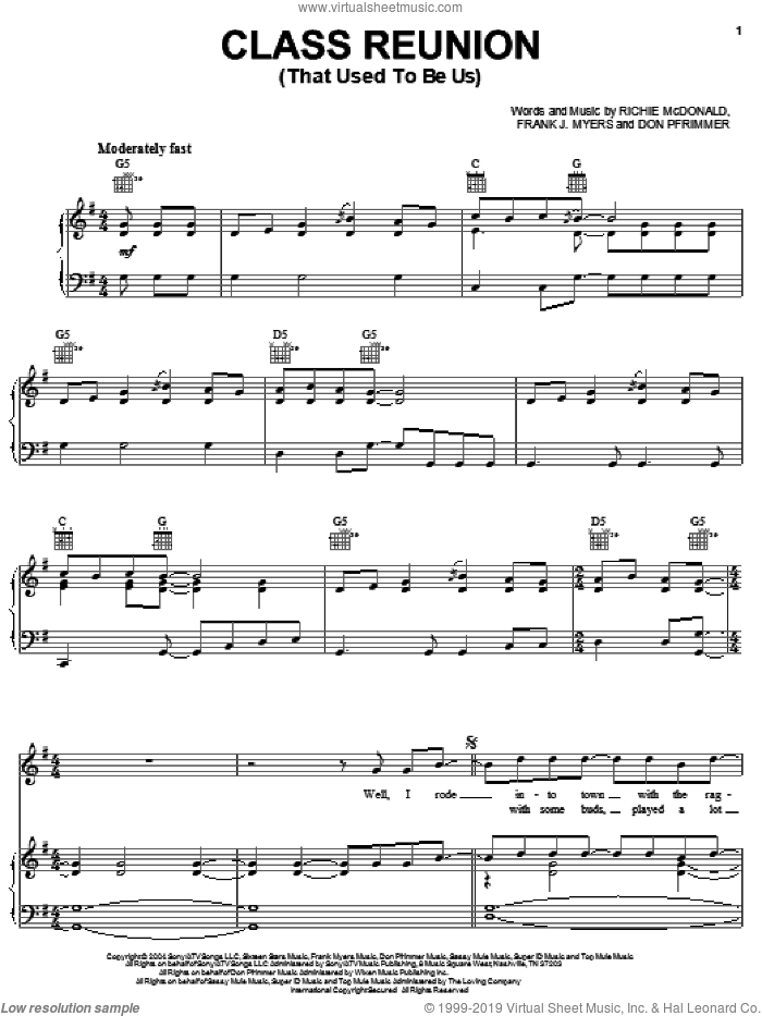 Class Reunion (That Used To Be Us) sheet music for voice, piano or guitar by Lonestar, Don Pfrimmer, Frank Myers and Richie McDonald, intermediate skill level