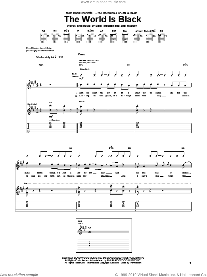 The World Is Black sheet music for guitar (tablature) by Good Charlotte, Benji Madden and Joel Madden, intermediate skill level