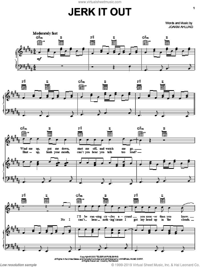 Jerk It Out sheet music for voice, piano or guitar by The Caesars and Joakim Ahlund, intermediate skill level
