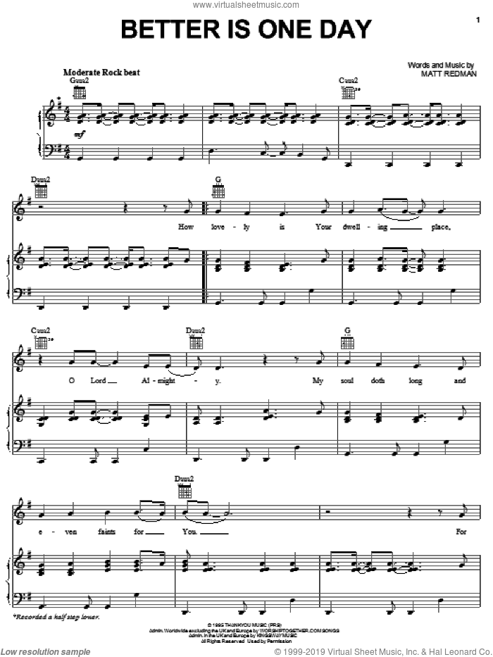 Better Is One Day sheet music for voice, piano or guitar by Kutless, Passion Band and Matt Redman, intermediate skill level