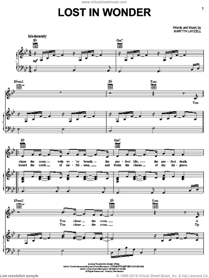 Lost In Wonder sheet music for voice, piano or guitar by Martyn Layzell, intermediate skill level
