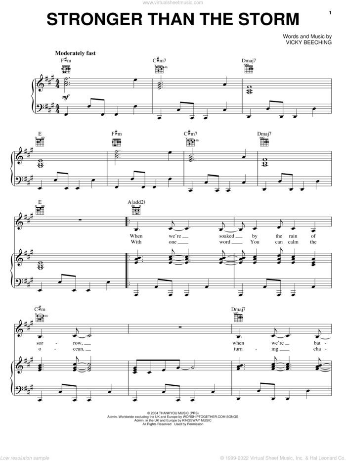 Stronger Than The Storm sheet music for voice, piano or guitar by Vicky Beeching, intermediate skill level