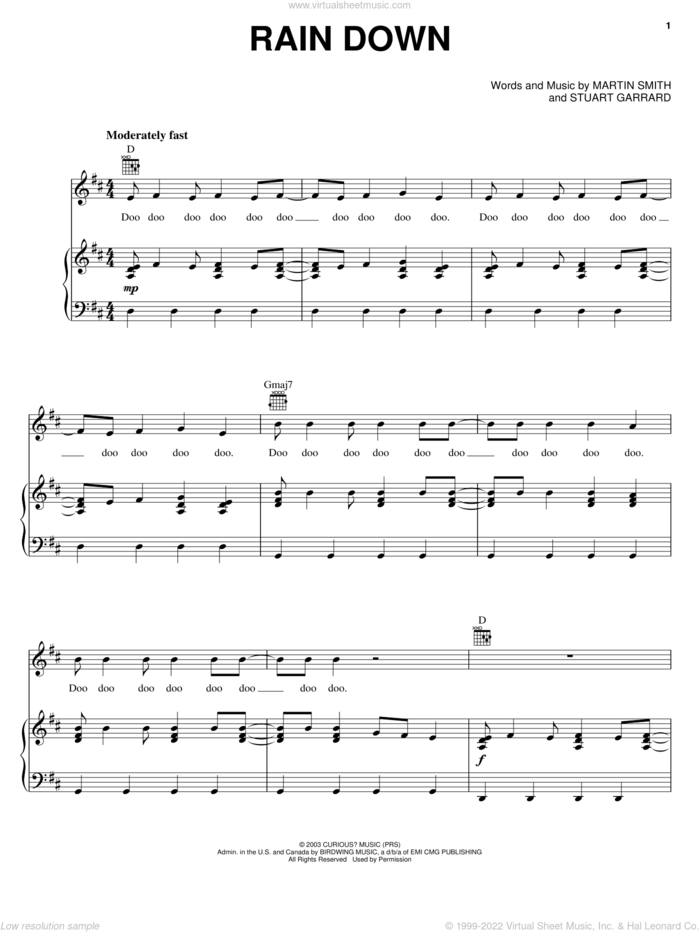 Rain Down sheet music for voice, piano or guitar by Delirious?, Martin Smith and Stuart Garrard, intermediate skill level