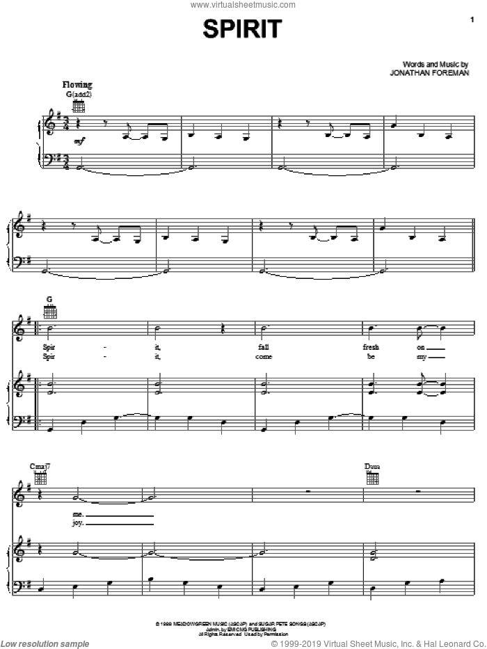 Spirit sheet music for voice, piano or guitar by Switchfoot and Jonathan Foreman, intermediate skill level