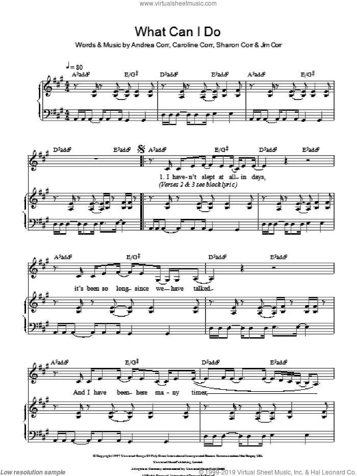 What Can I Do sheet music for voice and piano by The Corrs, Andrea Corr, Caroline Corr, Jim Corr and Sharon Corr, intermediate skill level