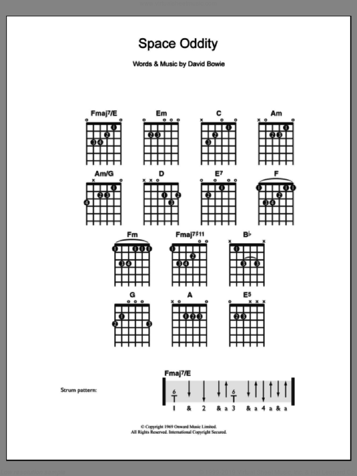 Space Oddity sheet music for guitar solo (chords) by David Bowie, easy guitar (chords)