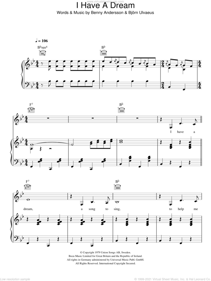 I Have A Dream sheet music for voice, piano or guitar by ABBA, Benny Andersson, Bjorn Ulvaeus and Westlife, intermediate skill level