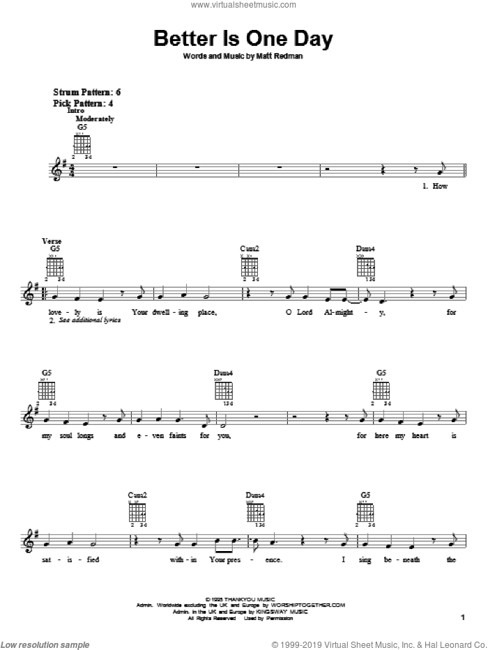 Better Is One Day sheet music for guitar solo (chords) by Matt Redman, easy guitar (chords)