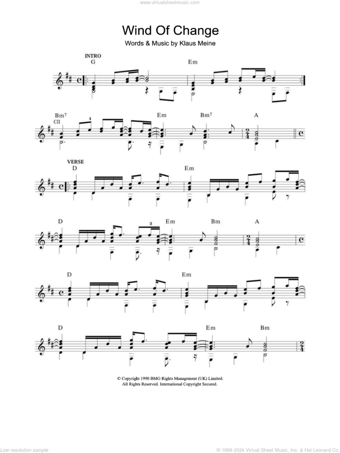 Wind Of Change sheet music for guitar solo (chords) by Scorpions and Klaus Meine, easy guitar (chords)