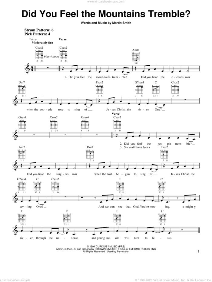Did You Feel The Mountains Tremble? sheet music for guitar solo (chords) by Delirious?, Passion Band and Martin Smith, easy guitar (chords)