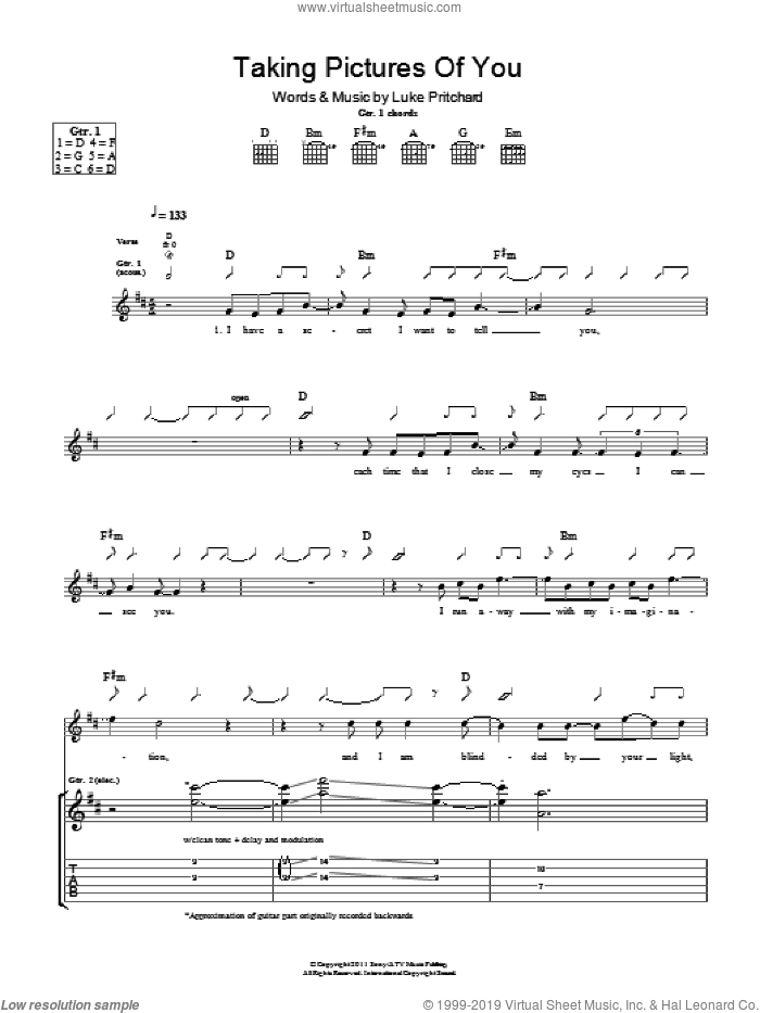 Taking Pictures Of You sheet music for guitar (tablature) by The Kooks and Luke Pritchard, intermediate skill level