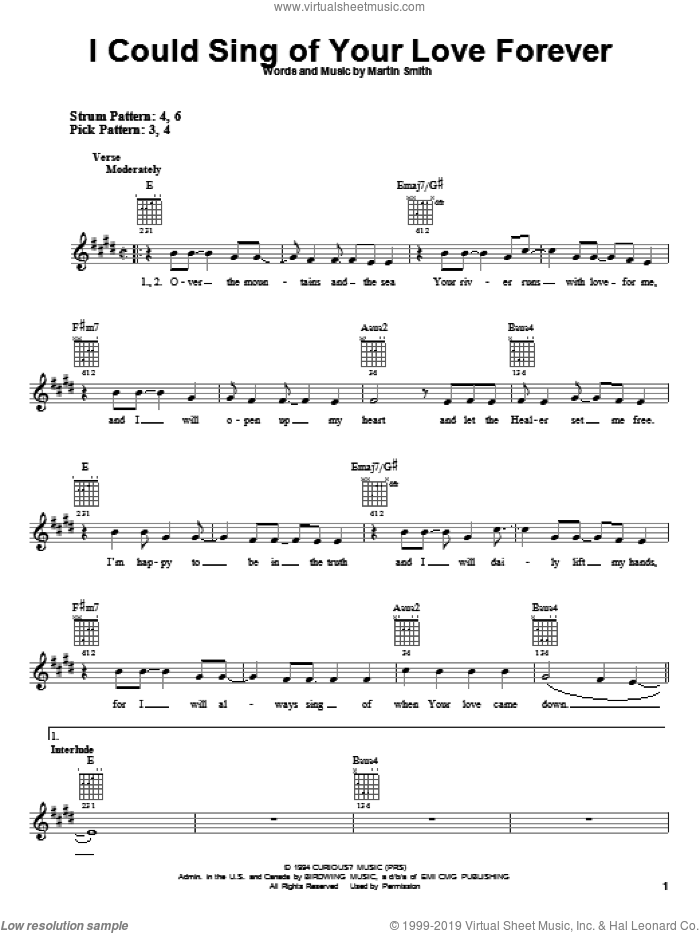 I Could Sing Of Your Love Forever sheet music for guitar solo (chords) by Delirious?, Passion Band and Martin Smith, wedding score, easy guitar (chords)