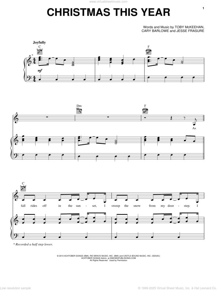 Christmas This Year sheet music for voice, piano or guitar by tobyMac featuring Leigh Nash, Leigh Nash, Cary Barlowe, Jesse Frasure and Toby McKeehan, intermediate skill level